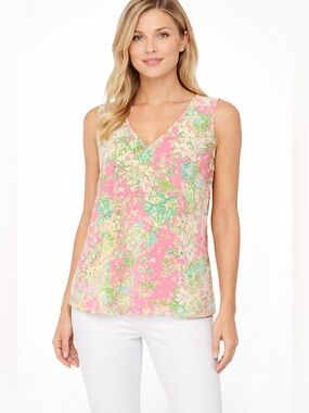 Lilly Pulitzer Cipriani Silk V-Neck Sleeveless Top in Southern Charm Size Large